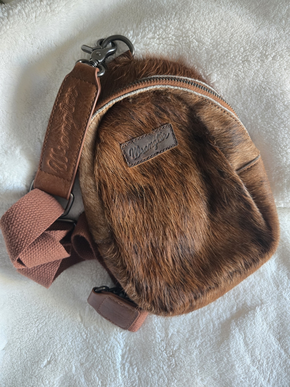 Wrangler Brown Faux Fur Crossbody Bag